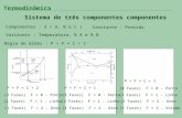 Termodinâmica Sistema de três componentes componentes Componentes : 3 ( A, B e C ) Variáveis : Temperatura, % A e % B Regra de Gibbs : P + F = C + 1 P.