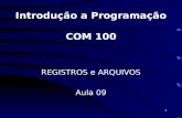 1 Introdução a Programação COM 100 REGISTROS e ARQUIVOS Aula 09.