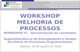 GESTÃO POR PROCESSOS MINISTÉRIO PÚBLICO DE GOIÁS Workshop Melhoria de Processos WORKSHOP MELHORIA DE PROCESSOS WORKSHOP VI – Apresentação de resultados.