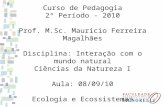 Curso de Pedagogia 2º Período - 2010 Prof. M.Sc. Mauricio Ferreira Magalhães Disciplina: Interação com o mundo natural Ciências da Natureza I Aula: 08/09/10.