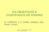 OAPI I - LUCILA PESCE - OBJETIVOS E CONTEÚDOS OS OBJETIVOS E CONTEÚDOS DE ENSINO In: LIBÂNEO, J. C. (1994). Didática. São Paulo: Cortez.