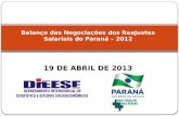 19 DE ABRIL DE 2013 Balanço das Negociações dos Reajustes Salariais do Paraná – 2012.