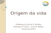 Origem da vida Professora Priscila F Binatto Biologia 3ª Série – Ensino Médio Fevereiro/2013.