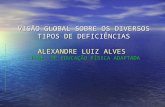 VISÃO GLOBAL SOBRE OS DIVERSOS TIPOS DE DEFICIÊNCIAS ALEXANDRE LUIZ ALVES PROF. DE EDUCAÇÃO FÍSICA ADAPTADA.