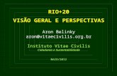 RIO+20 VISÃO GERAL E PERSPECTIVAS Aron Belinky aron@vitaecivilis.org.br Instituto Vitae Civilis Cidadania e Sustentabilidade MAIO/2012.