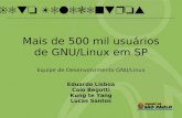 Projeto Telecentros Mais de 500 mil usuários de GNU/Linux em SP Eduardo Lisboa Caio Begotti Kung te Yang Lucas Santos Equipe de Desenvolvimento GNU/Linux.