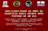 XI Congresso Brasileiro de Biomecânica – 18 a 22/06/2005 REPLICABILIDADE DA EMGS DO EXERCÍCIO ROSCA BÍCEPS APÓS PERÍODO DE UM DIA Flávia Porto 1,2, Jonas.