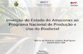 Inserção do Estado do Amazonas ao Programa Nacional de Produção e Uso do Biodiesel Maria do Rosário Lobato Rodrigues DEAPI/SECT-AM Manaus Março/2005.