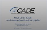 Nova Lei do CADE: um balanço dos primeiros 120 dias Vinicius Marques de Carvalho Presidente do CADE São Paulo, 1º de outubro de 2012.