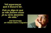 “Há esperanças que é loucura ter. Pois eu digo-te que se não fossem essas já eu teria desistido da vida.” José Saramago, em ‘Ensaio Sobre a Cegueira’