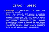 CIPAC - APESC •AP04-2445 – masculino, 79 anos com tumoração renal. •Macro: Rim pesando 250 gramas e medindo 11 x 7,5 x 4 cm,contendo múltiplas pequenas.