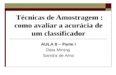 Técnicas de Amostragem : como avaliar a acurácia de um classificador AULA 8 – Parte I Data Mining Sandra de Amo.