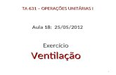 TA 631 – OPERAÇÕES UNITÁRIAS I ExercícioVentilação 1 Aula 18: 25/05/2012.