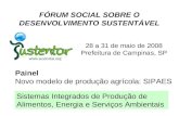 FÓRUM SOCIAL SOBRE O DESENVOLVIMENTO SUSTENTÁVEL 28 a 31 de maio de 2008 Prefeitura de Campinas, SP Painel Novo modelo de produção agrícola: SIPAES Sistemas.
