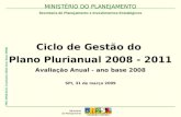 MINISTÉRIO DO PLANEJAMENTO Secretaria de Planejamento e Investimentos Estratégicos PPA 2008-2011 Avaliação 2009 (Ano Base 2008) Ciclo de Gestão do Plano.