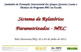 Seminário de Formação Intersetorial dos Grupos Gestores Locais e Técnicos do Programa BPC na Escola Sistema de Relatórios Parametrizados - MEC Belo Horizonte/MG,