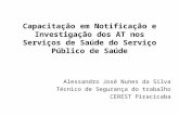 Capacitação em Notificação e Investigação dos AT nos Serviços de Saúde do Serviço Público de Saúde Alessandro José Nunes da Silva Técnico de Segurança.