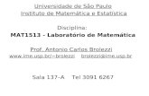 Universidade de São Paulo Instituto de Matemática e Estatística Disciplina: MAT1513 - Laboratório de Matemática Prof. Antonio Carlos Brolezzi brolezzibrolezzi.