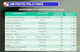 INVESTIMENTOSLOCALIZAÇÃOVALOR (R$ 1.000.000.00) GERAÇÃO DE EMPREGOS Petrobras (biocombustivel)Moju e Vale do Acará9007.000 Instituto Tecnológico VALEBelém3501.100.