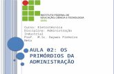 A ULA 02: O S P RIMÓRDIOS DA A DMINISTRAÇÃO Curso: Eletrotécnica Disciplina: Administração Industrial Prof. M.Sc. Daywes Pinheiro Neto.