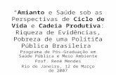 “Amianto e Saúde sob as Perspectivas de Ciclo de Vida e Cadeia Produtiva: Riqueza de Evidências, Pobreza de uma Política Pública Brasileira” Programa de.