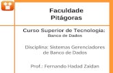 FaculdadePitágoras Curso Superior de Tecnologia: Banco de Dados Disciplina: Sistemas Gerenciadores de Banco de Dados Prof.: Fernando Hadad Zaidan.