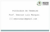 PSICOLOGIA DO TRABALHO Prof. Emerson Luiz Marques emersonpsi@gmail.com 1.