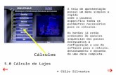 © Célio Silvestre Cálculos 5.0 Cálculo de Lajes A tela de apresentação possui um menu simples e rápido onde o usuário especifica todos os parâmetros necessários.