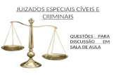 JUIZADOS ESPECIAIS CÍVEIS E CRIMINAIS QUESTÕES PARA DISCUSSÃO EM SALA DE AULA.