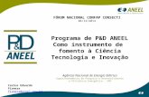 Programa de P&D ANEEL Como instrumento de fomento à Ciência Tecnologia e Inovação Agência Nacional de Energia Elétrica Superintendência de Pesquisa e Desenvolvimento.