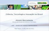 Ciência, Tecnologia e Inovação no Brasil Aloizio Mercadante Ministro de Estado da Ciência e Tecnologia LIDE - GRUPO DE LIDERES EMPRESARIAS São Paulo, 27.