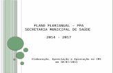 PLANO PLURIANUAL – PPA SECRETARIA MUNICIPAL DE SAÚDE 2014 - 2017 Elaboração, Apreciação e Aprovação no CMS em 30/07/2013.