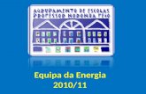Equipa da Energia 2010/11. Equipa da Energia 2010/11 Etapas do trabalho 1.Recolha e organização das facturas (energia – electricidade, gás; água) 2. Construção.