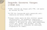 Segundo Governo Vargas (1950-53) 1950: eleição de Vargas pelo PTB, com apoio de setores do PSD. O PTB foi favorecido pela repressão anti- comunista de.