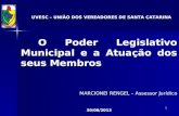 1 UVESC – UNIÃO DOS VEREADORES DE SANTA CATARINA O Poder Legislativo Municipal e a Atuação dos seus Membros MARCIONEI RENGEL – Assessor Jurídico 30/08/2013.