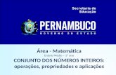 Área - Matemática Ensino Médio – 1º ano CONJUNTO DOS NÚMEROS INTEIROS: operações, propriedades e aplicações.
