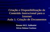 Criação e Disponibilização de Conteúdo Instrucional para a Internet Aula 1: Criação de Documentos Renato M.E. Sabbatini Silvia Helena Cardoso.