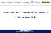 Plenária RBMLQ-I 2º Ciclo 2011 - Manaus Marcio Paiva Coordenador Substituto - Cored Calendário de Treinamentos RBMLQ-I 1 o Semestre 2012.