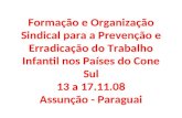 Formação e Organização Sindical para a Prevenção e Erradicação do Trabalho Infantil nos Países do Cone Sul 13 a 17.11.08 Assunção - Paraguai.
