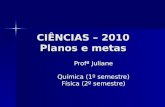 CIÊNCIAS – 2010 Planos e metas Profª Juliane Química (1º semestre) Física (2º semestre)