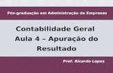 1 1 Pós-graduação em Administração de Empresas Prof. Ricardo Lopes Contabilidade Geral Aula 4 – Apuração do Resultado.