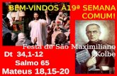 BEM-VINDOS À19ª SEMANA COMUM! Festa de São Maximiliano Kolbe.