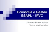 Economia e Gestão ESAPL - IPVC Breves Notas sobre Teoria da Decisão.