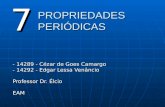 - 14289 - Cézar de Goes Camargo - 14292 - Edgar Lessa Venâncio Professor Dr. Élcio EAM7 PROPRIEDADES PERIÓDICAS.