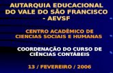 AUTARQUIA EDUCACIONAL DO VALE DO SÃO FRANCISCO - AEVSF CENTRO ACADÊMICO DE CIENCIAS SOCIAIS E HUMANAS COORDENAÇÃO DO CURSO DE CIÊNCIAS CONTÁBEIS 13 / FEVEREIRO.