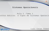 Aula 1 -Tema 1 Conceitos básicos e tipos de Sistemas Operacionais Sistemas Operacionais Luis Cezar Ribeiro.