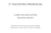3º ENCONTRO PRESENCIAL CURSO MELHOR GESTÃO, MELHOR ENSINO! Diretoria de Ensino de Araçatuba e Birigui Supervisores: Jussara, Marcia, Munarin e Rosangela.