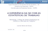 A EXPERIÊNCIA DA SEI COM AS ESTATÍSTICAS DE TRABALHO Workshop: “A Base de Dados Estatísticas do CAGED e o Mercado de Trabalho” Salvador / Ba 2010 Superintendência.