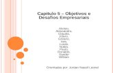 Capitulo 5 – Objetivos e Desafios Empresariais Aloísio, Alessandro, Claudia, Flávio, Gilvano, Iara, Lucas, Núbia, Paulo, Ronaldo, Sander William Orientados.