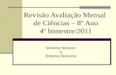 Revisão Avaliação Mensal de Ciências – 8º Ano 4º bimestre/2011 Sistema Nervoso e Sistema Sensorial.